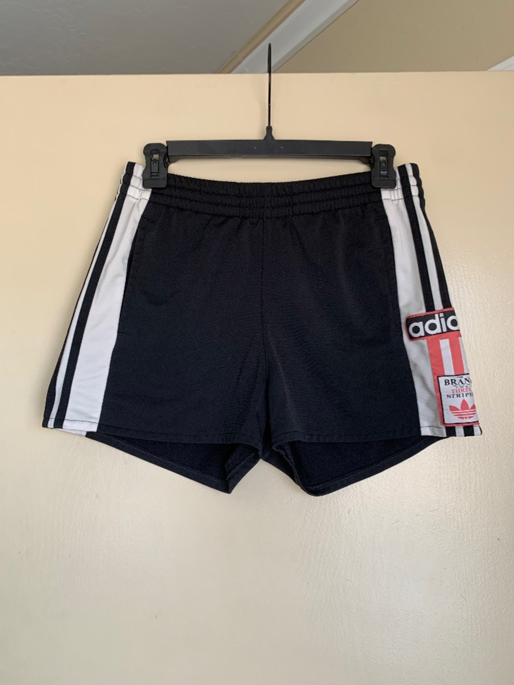 Adidas Adibreak Three Stripes Snap Shorts Sz.S Black Sporty Athletic 2" inseam